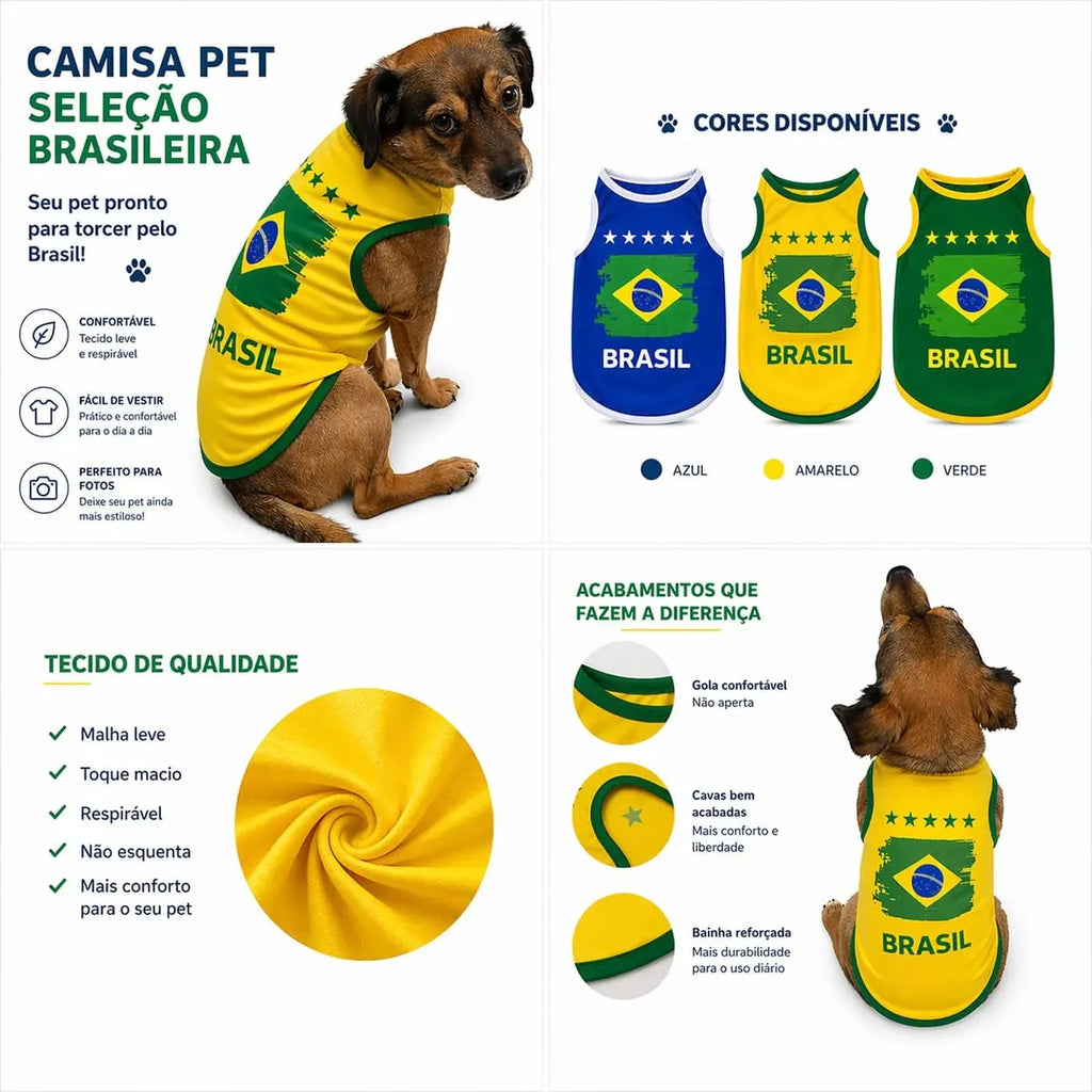 Roupa Pet Seleção Brasil Copa Do Mundo Gato Cachorro